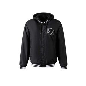 Minoti Mens Embroidered Logo Detachable Hood Varsity Jacket / Black